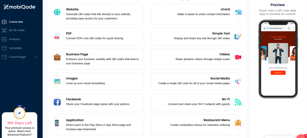 mobiQode - QR Code data types