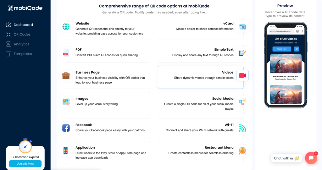 mobiqode - QR code generator data types