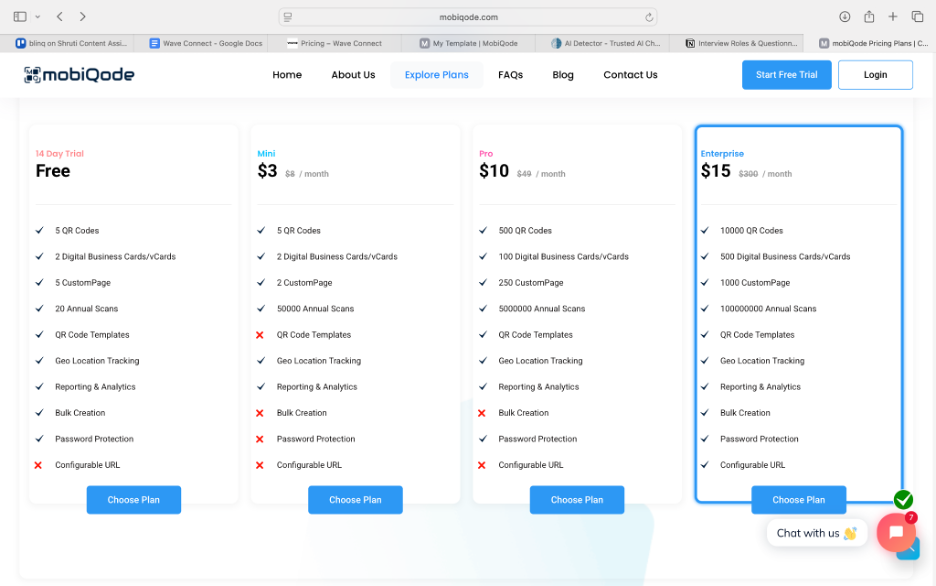 mobiqode plans for digital business cards