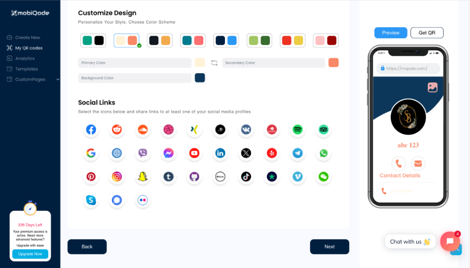 mobiqode customisation for digital business cards