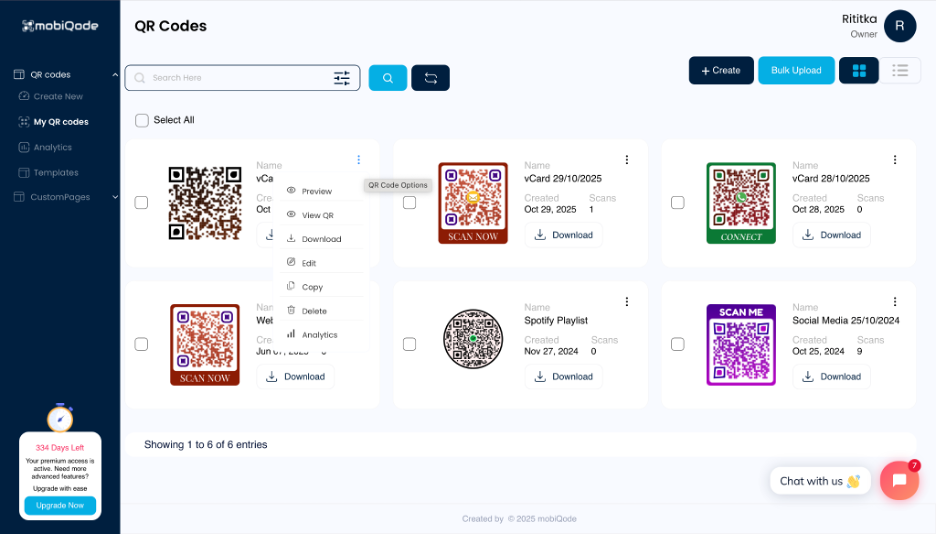 Edit QR or Digital business card in mobiqODE