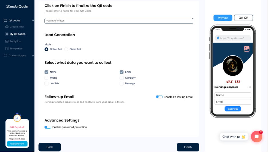 Customize CTA and lainding page of digital business card
