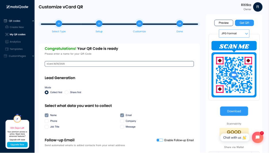 save and republish after editing digital business card