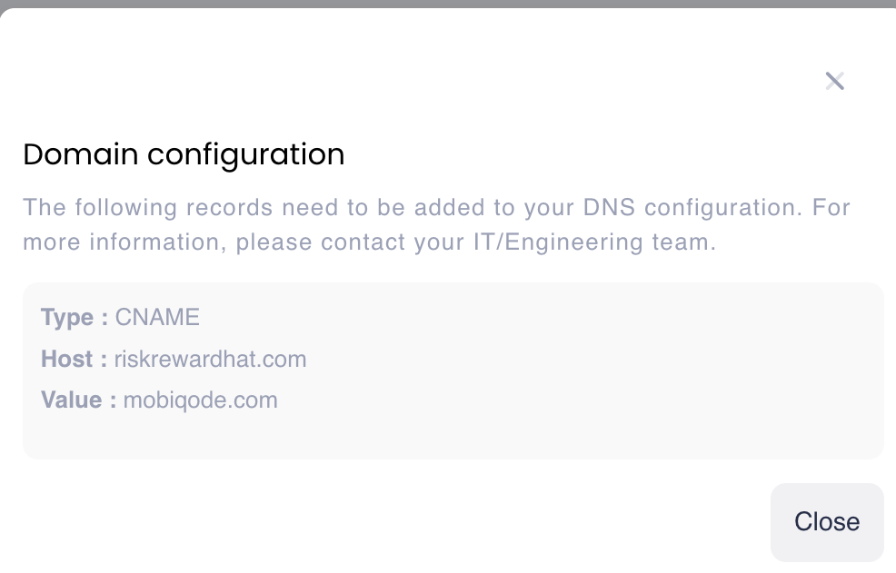 CNAME record configuration details for custom domain DNS setup