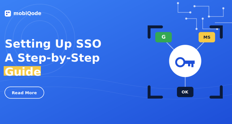 mobiQode banner for the SSO setup guide covering Google Workspace, Microsoft Entra ID, and Okta