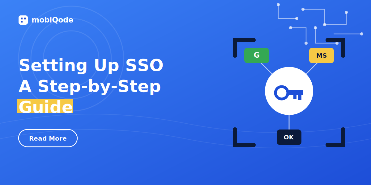 mobiQode banner for the SSO setup guide covering Google Workspace, Microsoft Entra ID, and Okta